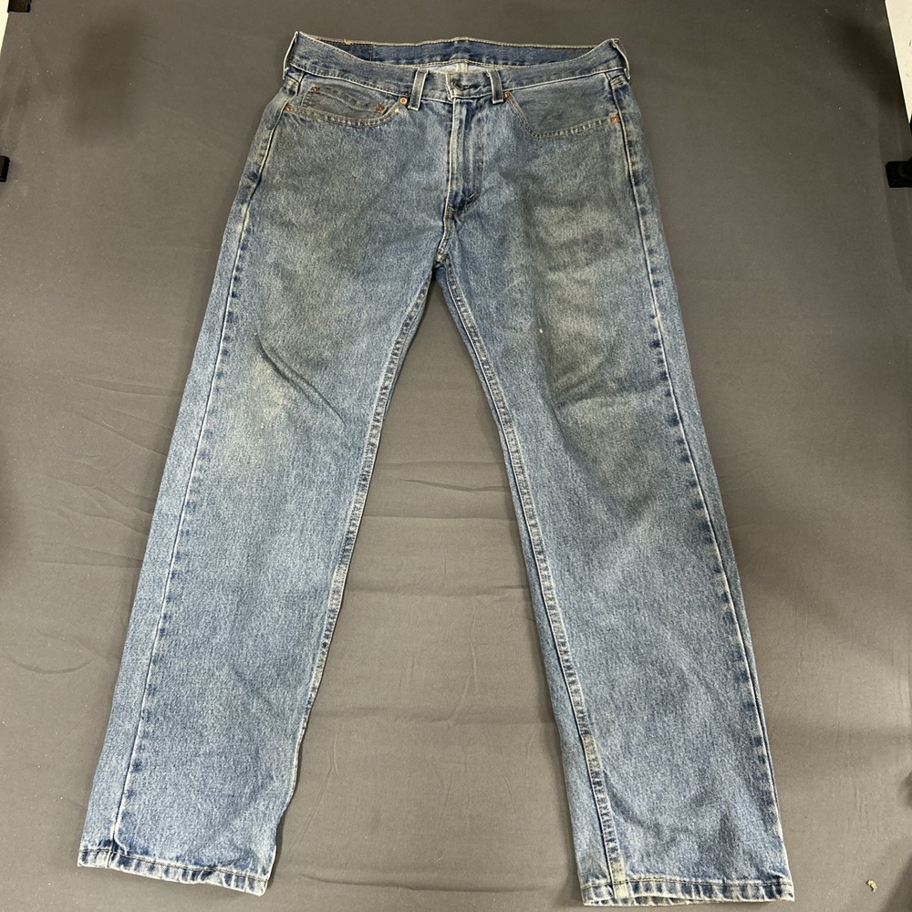 Levi's 505 Regular Fit Mens Jeans 34/30 Blue Medium Wash Regular Used Look